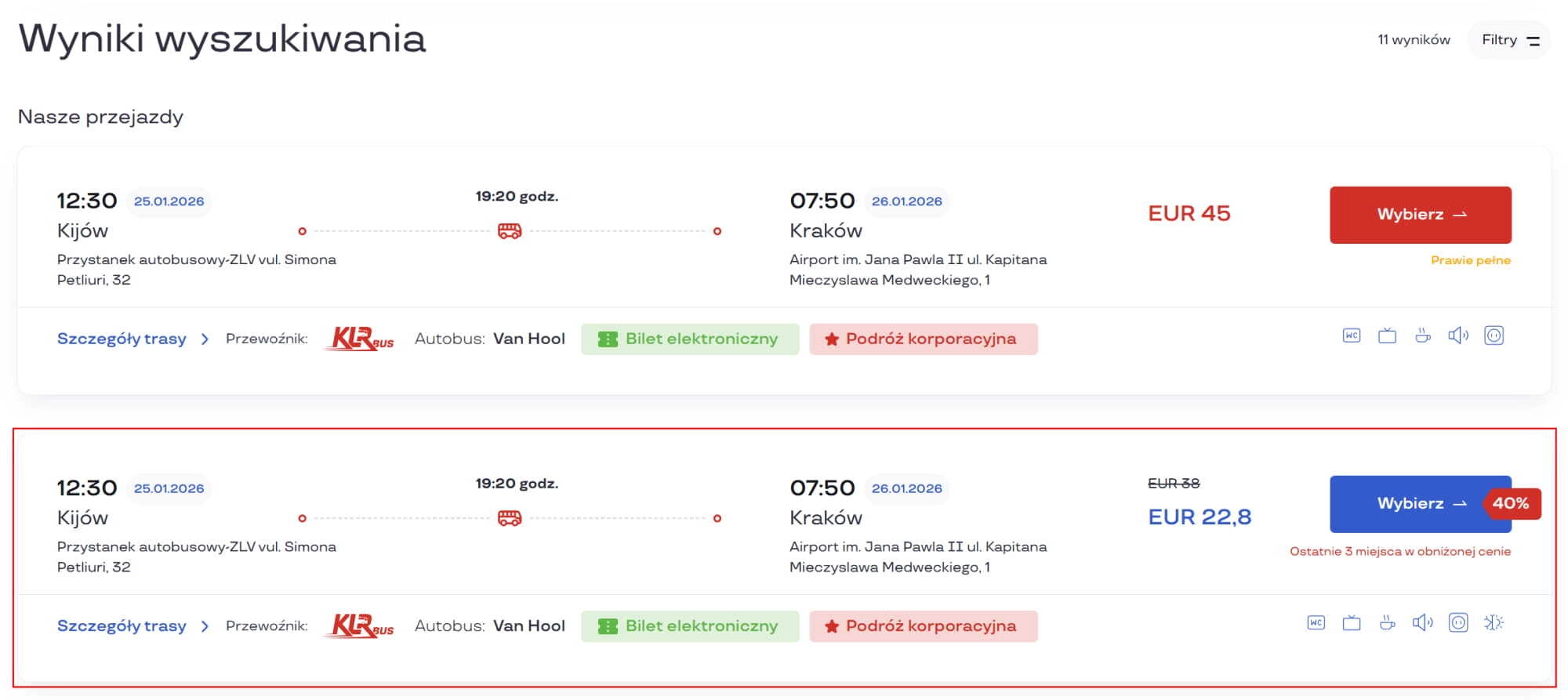 Ekran składania zamówienia z wczesną rezerwacją i zniżką